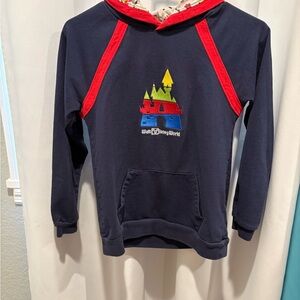Kids Disney Embroidered Navy Hoodie with metallic threads.
